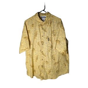 Columbia Mens Short‎ Sleeve Button Down Shirt Fish Fishing Salmon XL PFG Yellow